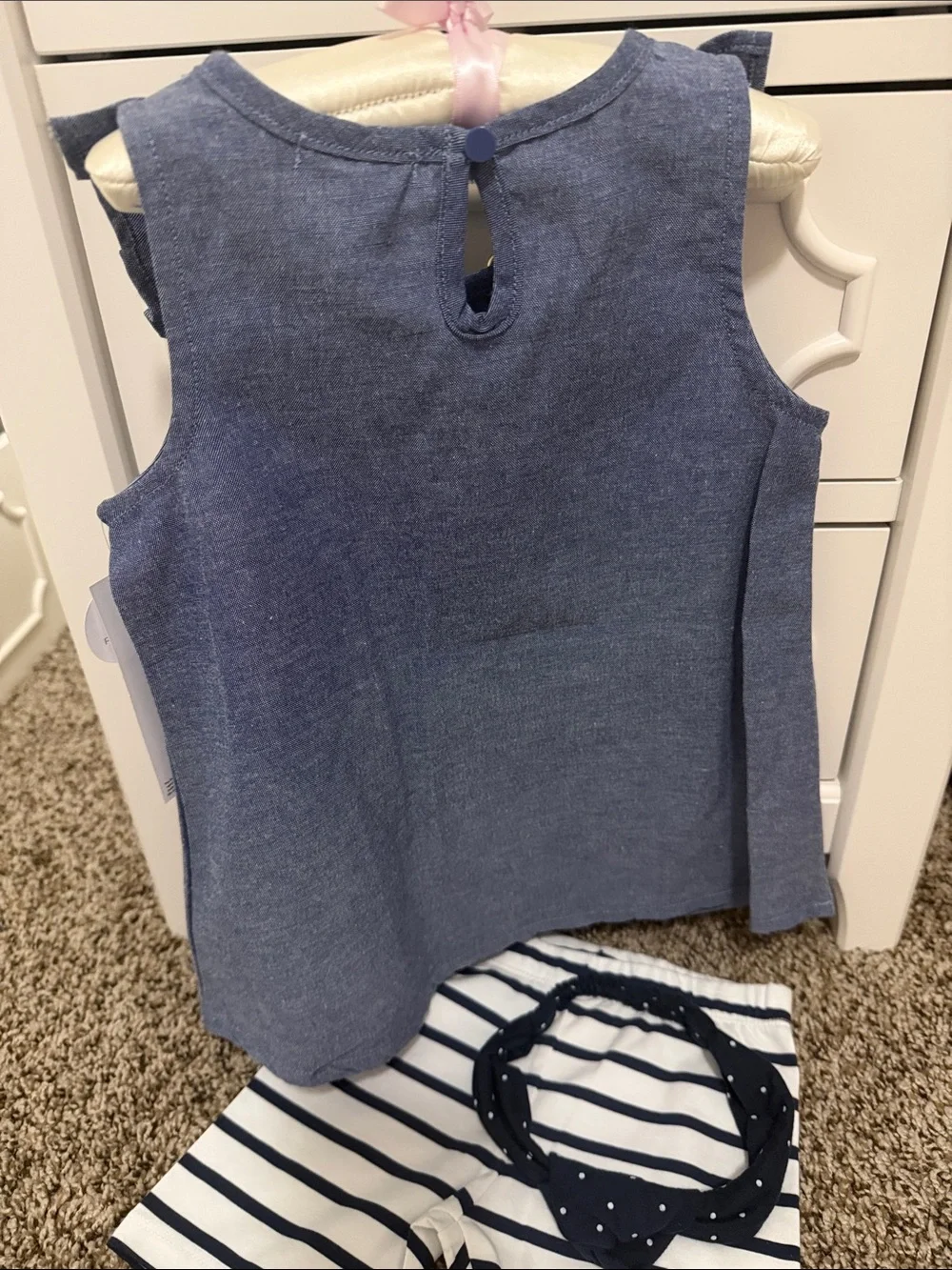 Children's Ruffle Denim-Look Tank & Striped Shorts Set - Blue